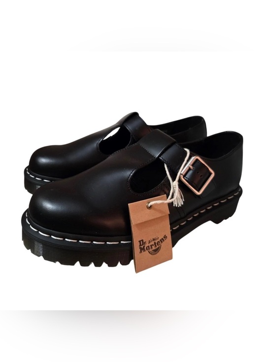 Dr. Martens Shoes - Dr. Martens Black Leather T-Bar Mary Jane White Stitching W8 M9 Unisex